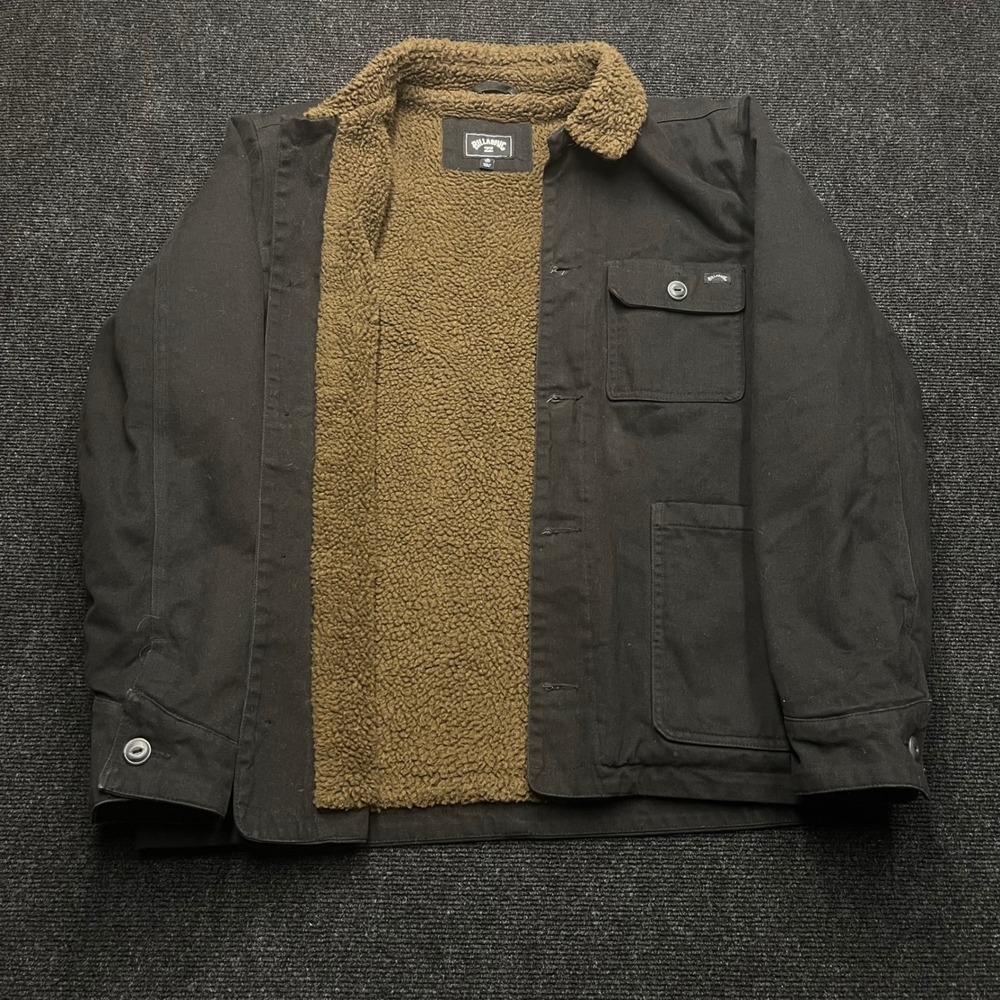 Billabong Mens Black Canvas‎ Sherpa Lined Chore Jacket Workwear Coat Medium